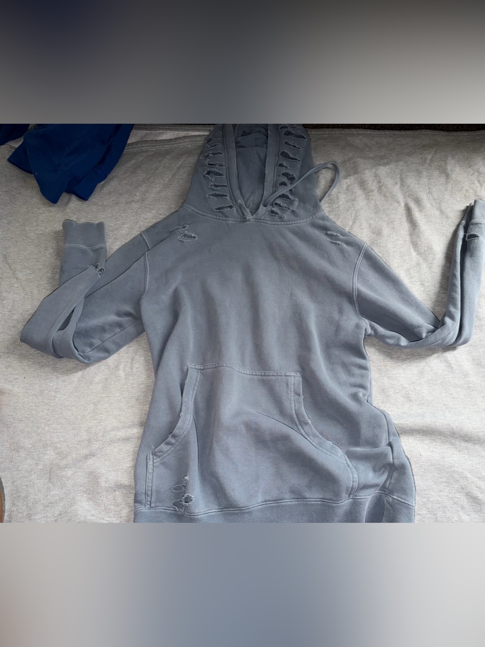 Distressed Light Blue Hooded Sweatshirt